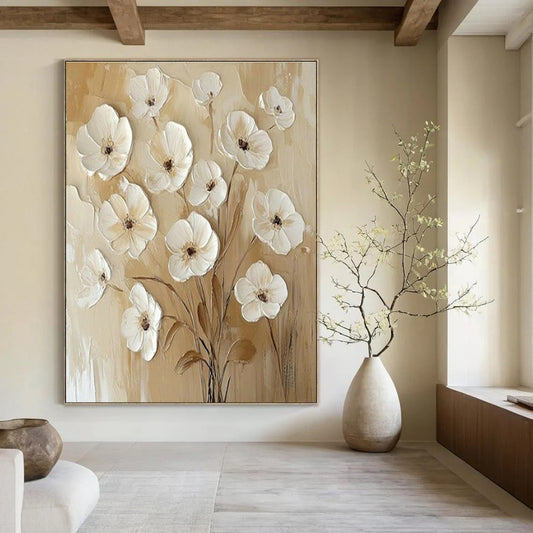 Textured White Flower Art for Wedding Venue & Feminine Home Office DLZ1652
