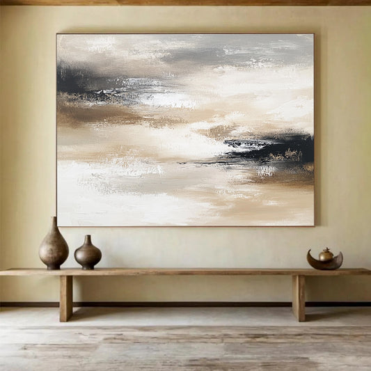 Beige - Gray Abstract Landscape Art for Rustic - Modern Home Office & Nature - Inspired Spa SC246