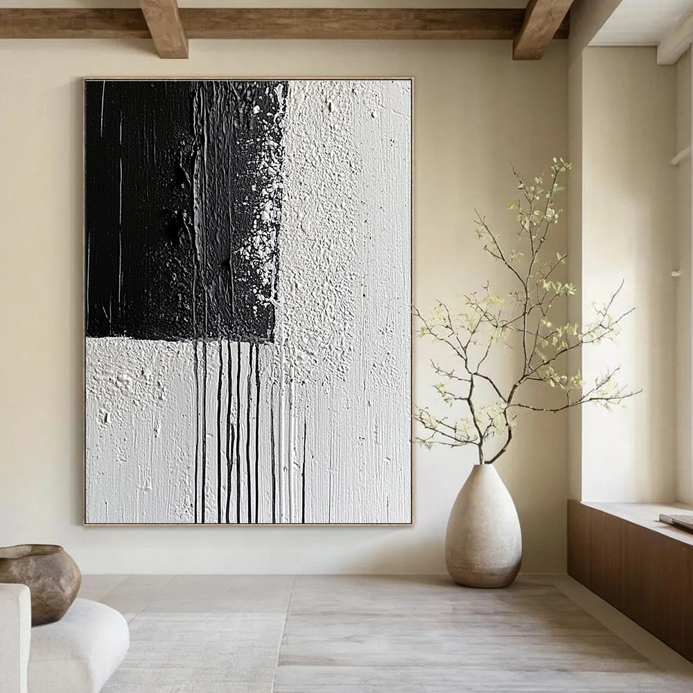 Black and White Textured Abstract for Monochrome Home Office & Dramatic Entryway STSC539