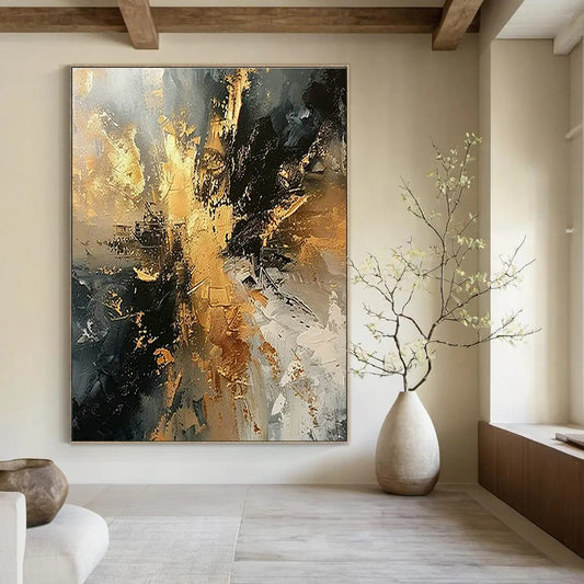 Gold - Gray - Black Abstract Art for Trendy City Bar & Corporate Executive Office DLZ1748
