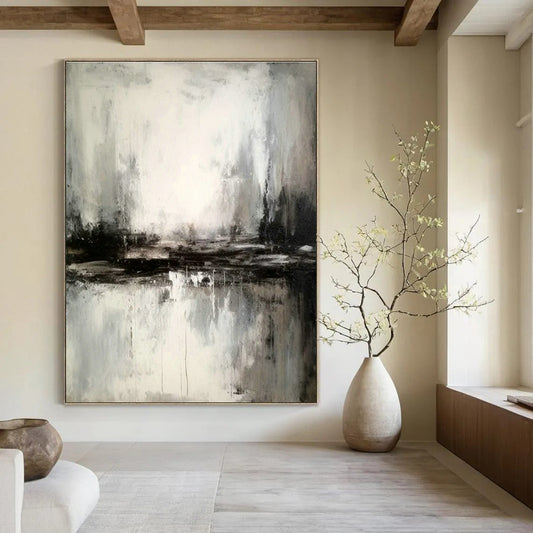 Black - White - Gray Reflection Abstract Art for Minimalist Home & Art Gallery Lounge DLZ1815