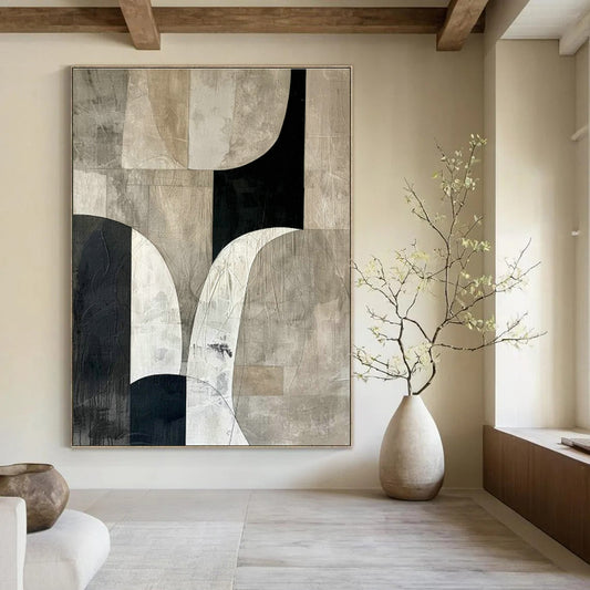 Black - White - Grey Curved Abstract Art for Modern Gallery Space & Chic Urban Apartment DLZ1327