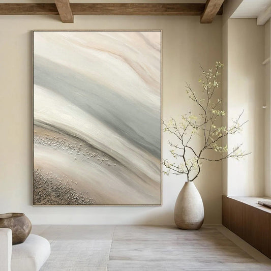 Beige - Gray - Silver Wave Abstract Art for Coastal Home & Boutique Café DLZ1222