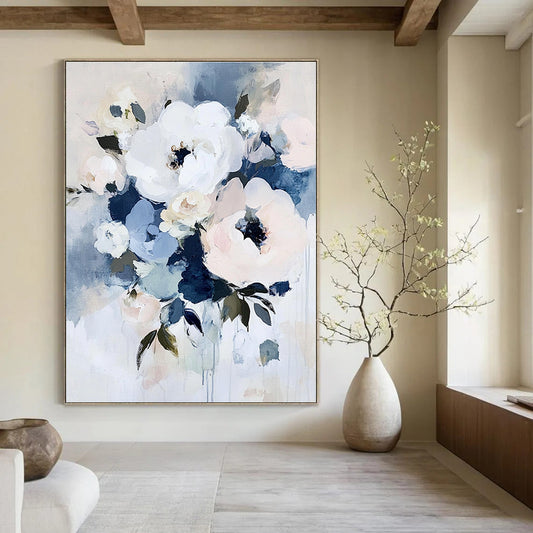 Elegant Blue - Toned Flower Art for Living Room & Boutique Hotel STSC054