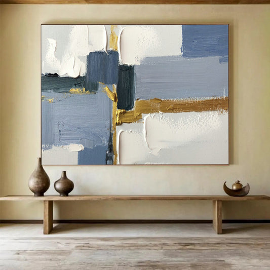 Blue - Gold Geometric Abstract Art for Bedroom Stylish Retreat DLZ2695