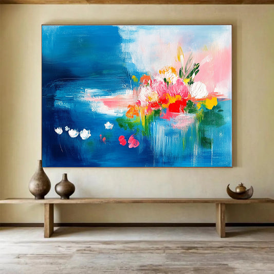 Blue - Themed Floral Abstract Art for Beachfront Restaurant & Feminine - Style Home Office SC235
