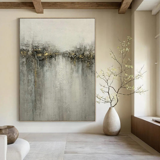 Grey - Gold River Abstract Art for Living Room & Bedroom DLZ0531