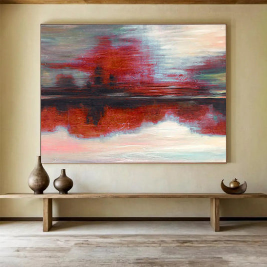 Red - Grey Reflection Abstract Art for Calm Study DLZ2768