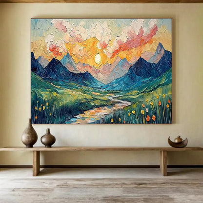 Textured Mountain Landscape Art for Adventure Lodge Common Areas DLZ3240