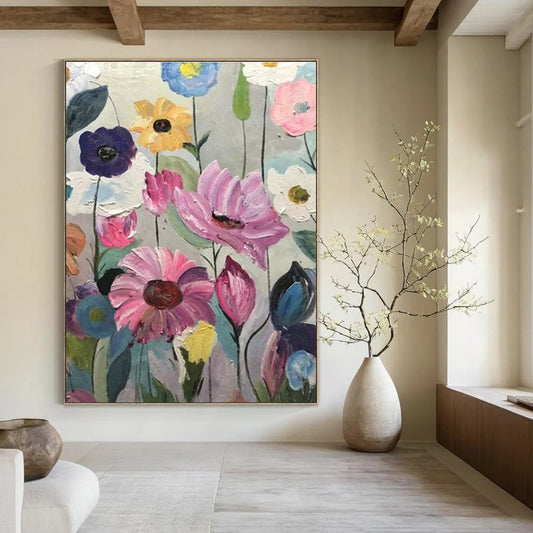 Colorful Flower Field Painting for Cheerful Kitchen & Garden - Themed Nursery DLZ0864