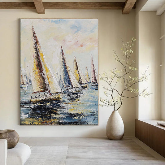 Fleet of Sailboats on the Sea Art for Nautical Clubhouse & Adventure - Themed Living Room STSC1421