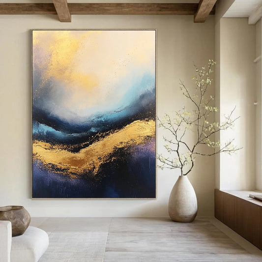 Gold and Blue Abstract Wave for Luxury Yacht Club & Opulent Living Room STSC333