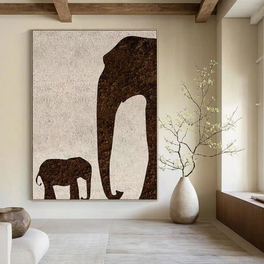 Elephant Silhouette Oil Painting for Family - Friendly Home & Safari - Themed Nursery DLZ1336