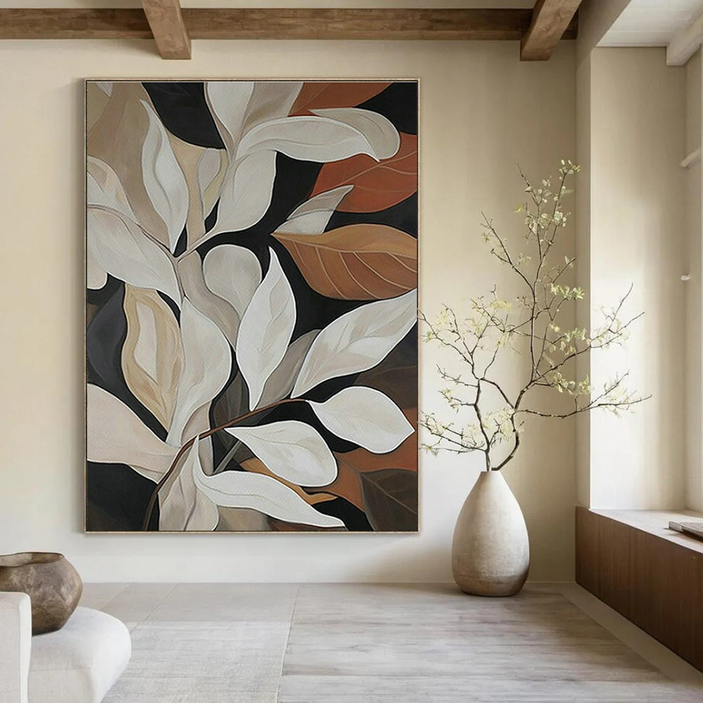 Neutral Leaf Art for Elegant Home Dining Room & Botanical - Themed Boutique DLZ1512