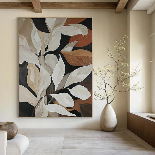 Neutral Leaf Art for Elegant Home Dining Room & Botanical - Themed Boutique DLZ1512