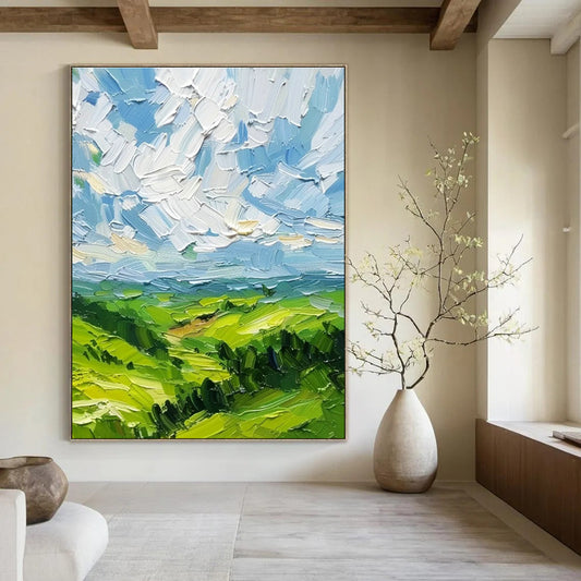 Impasto Green Valley Art for Country Cottage & Landscape - Art Gallery DLZ2257