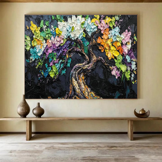 Colorful Tree Black Background Art for Eclectic Home Library Accent Walls DLZ3209