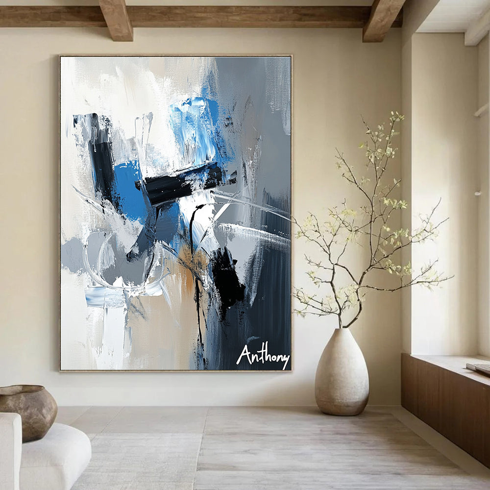 Blue and Gray Abstract Strokes for Modern Office Lobby & Contemporary Living Room STSC450