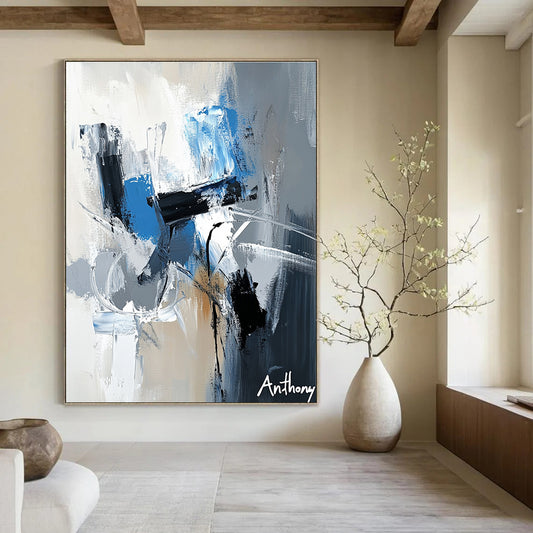 Blue and Gray Abstract Strokes for Modern Office Lobby & Contemporary Living Room STSC450