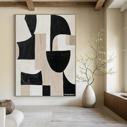 Black and Beige Geometric Abstract for Industrial - Chic Loft & Contemporary Art Studio STSC483