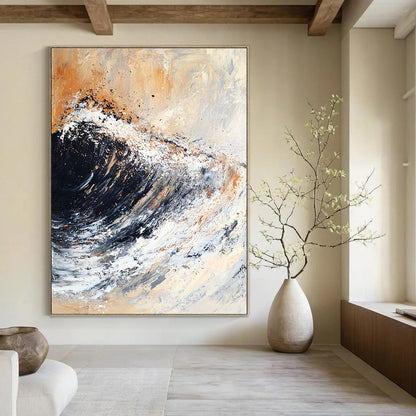 Dynamic Wave in Neutral Tones Art for Coastal Restaurant & Nautical - Themed Home Office STSC140