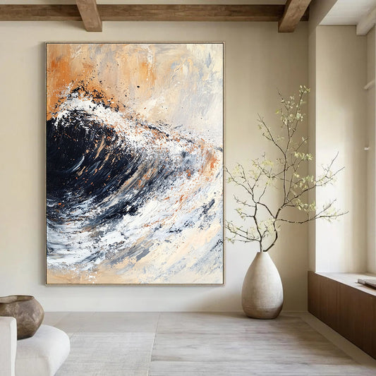 Dynamic Wave in Neutral Tones Art for Coastal Restaurant & Nautical - Themed Home Office STSC140