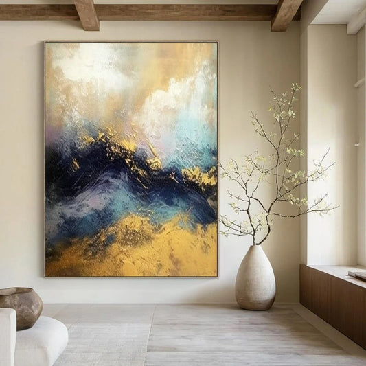 Gold - Blue Wave Abstract Art for Beachfront Resort & Luxury Yacht Club DLZ1812
