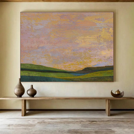 Pink - Gold Sky Landscape Art for Romantic Bedroom DLZ2822
