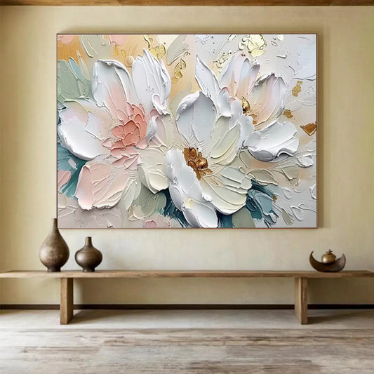 Gold - Accented Pink Flower Relief Art for Luxe Dining Room Elegance DLZ3096