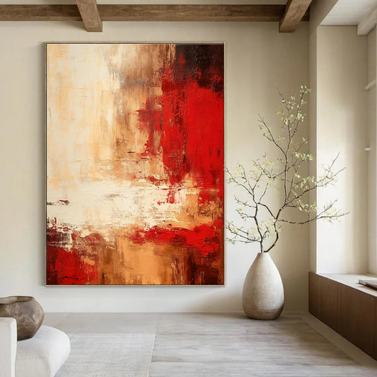 Red - Brown Artistic Abstract Art for Rustic - style Restaurant & Luxury Residence Hall DLZ0785