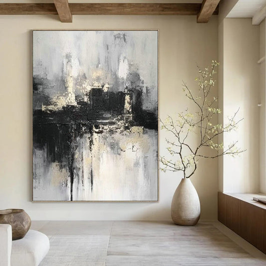 Black - White - Gray Abstract Art for Sophisticated Library & Industrial - Style Loft DLZ0866