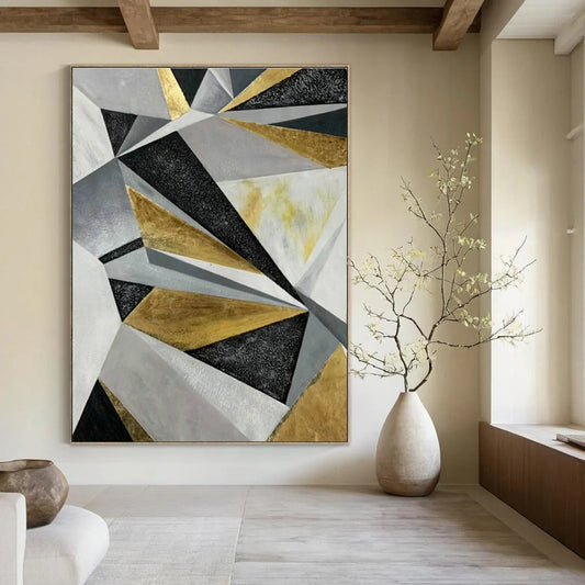 Geometric Gold - Grey Abstract Art for Living Room & Bedroom DLZ0509