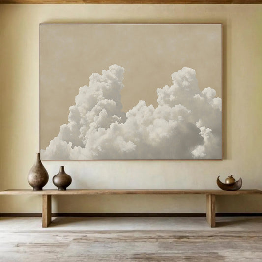 Fluffy Clouds on Beige Art for Serene Nursery & Wellness Space SC454