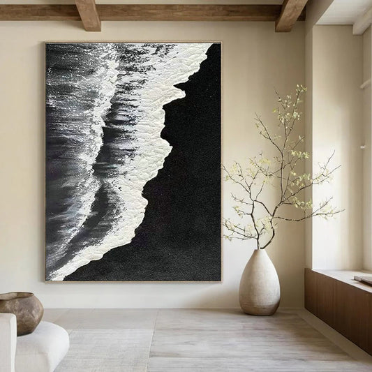 Black - Base Silver Wave Abstract 2 for Minimalist Gallery & Zen - Inspired Meditation Room DLZ0969