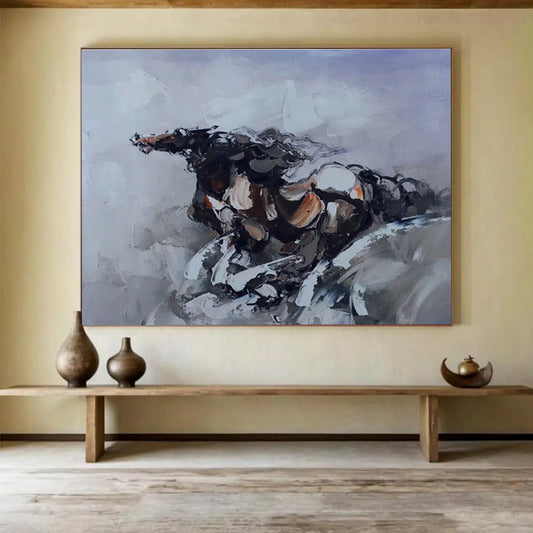 Gray - Tone Galloping Horse Abstract Art for Equestrian - Inspired Home Offices DLZ2690