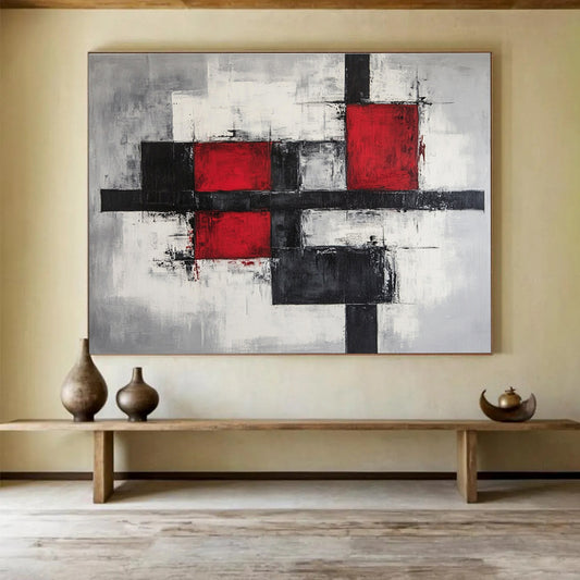 Red - Black - Gray Geometric Abstract Art for Industrial - Style Loft & Modern Art Studio SC238