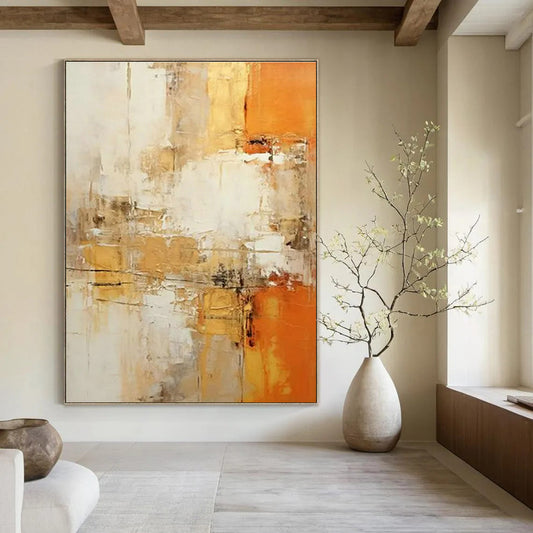 Gold - Orange - White Abstract Art for Luxury Hotel Lobby & Upscale Home Living Room DLZ1699