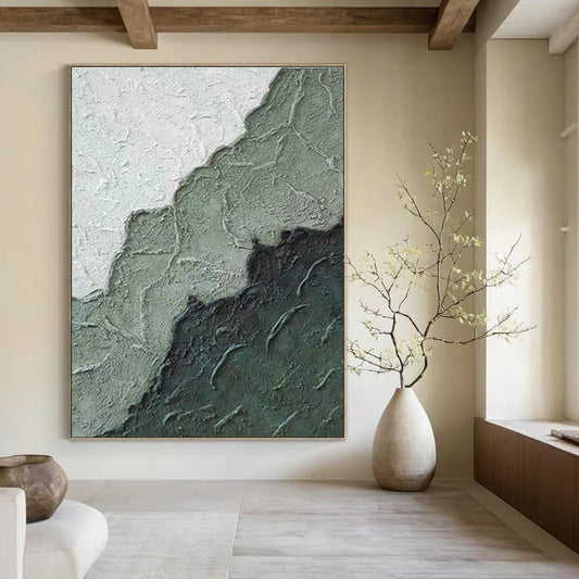 Gray - White - Green Textured Abstract Art for Minimalist Bedroom & Contemporary Art Space DLZ1219