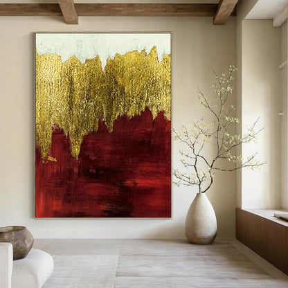 Red - Gold Layered Abstract Art for Traditional Library & Dramatic Dining Room DLZ1346