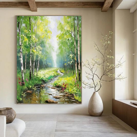 Forest Stream Landscape Art for Cottage Living Room & Eco - Friendly Café DLZ1273