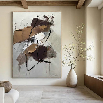Brown - Black Line Abstract Art for Industrial - style Loft & Art Studio Break Area DLZ0786