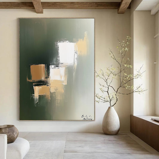 Subtle Geometric Shapes on Green for Nature - Themed Bedroom & Creative Workplace STSC212