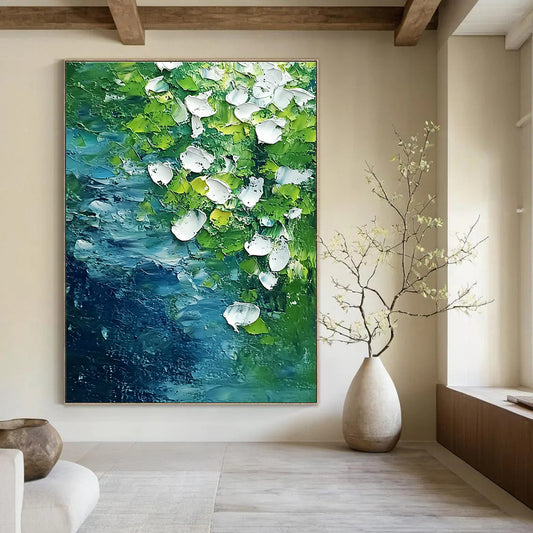 Textured Green and White Abstract Nature Art for Eco - Friendly Home & Artistic Home Studio STSC1477