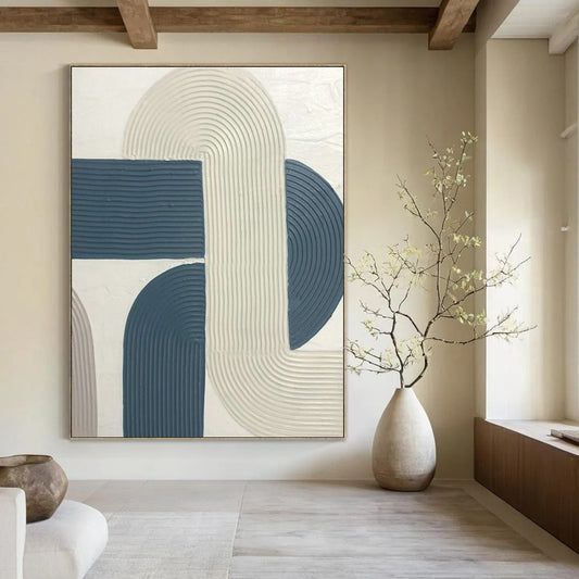 Blue - White Curved Relief Art for Modern Office Lounge & Home Living Room DLZ1170