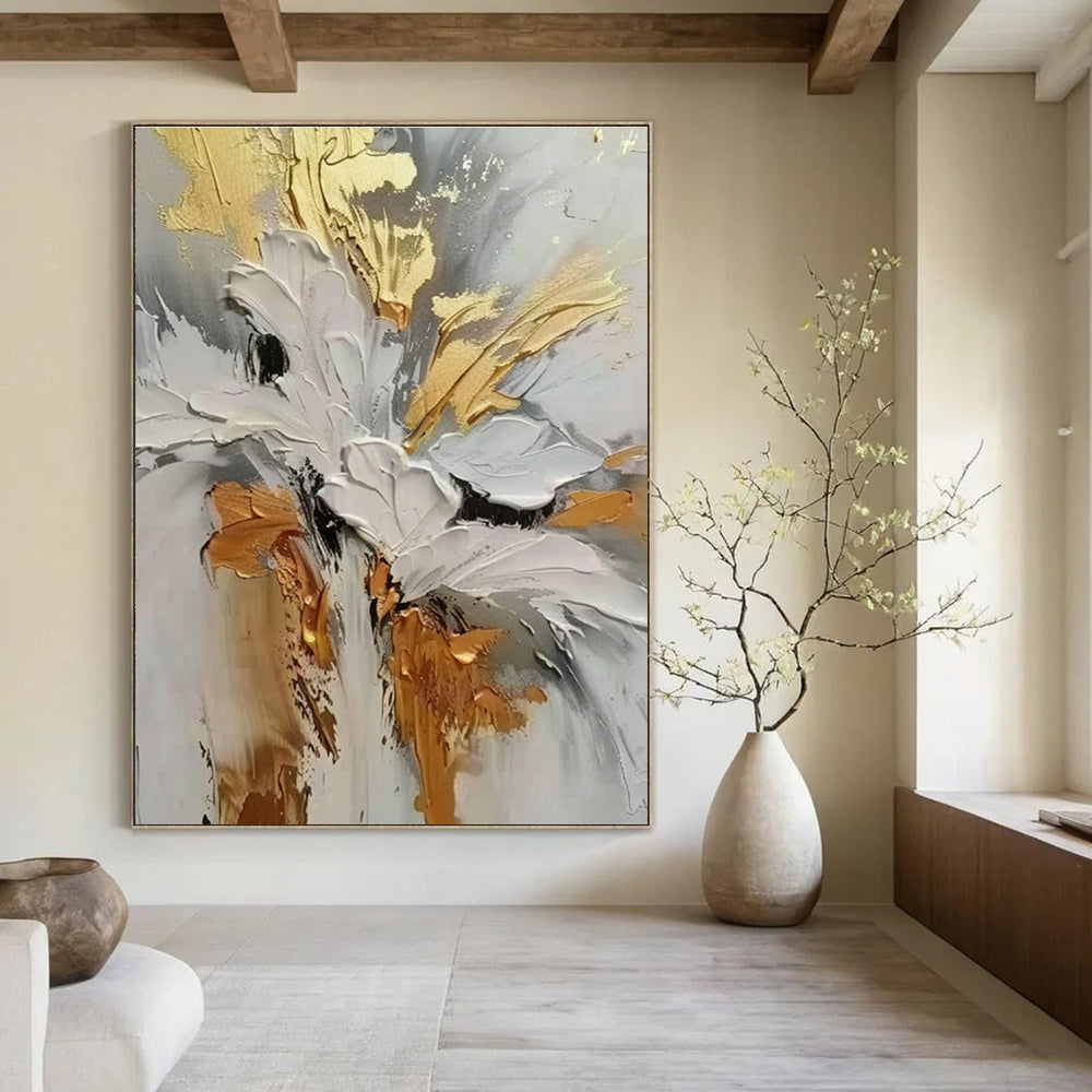 Gold - Accented Flower Art for Luxury Hotel Lobby & Upscale Dining Room DLZ1393