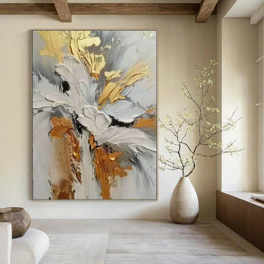 Gold - Accented Flower Art for Luxury Hotel Lobby & Upscale Dining Room DLZ1393