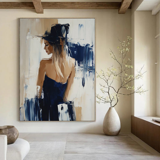 Woman in Hat and Blue Dress for Fashion - Themed Boutique & Elegant Home Office STSC176