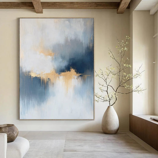 Blue, Grey, and Gold Abstract for Sophisticated Living Room & Luxury Hotel Suite STSC386