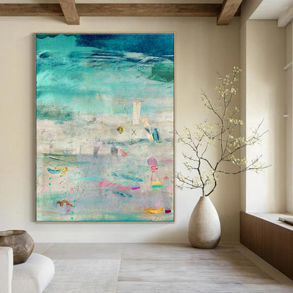 Teal - Green Collage Art for Coastal Home Office Nooks DLZ0133