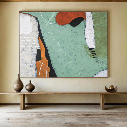 Green - Orange Geometric Abstract Art for Eco - Friendly Café DLZ2960